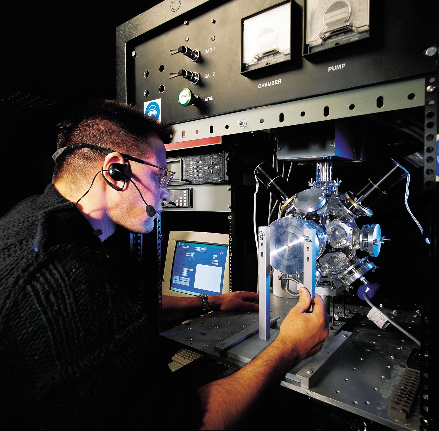 Vincent Boucher working with scientific instrumentation